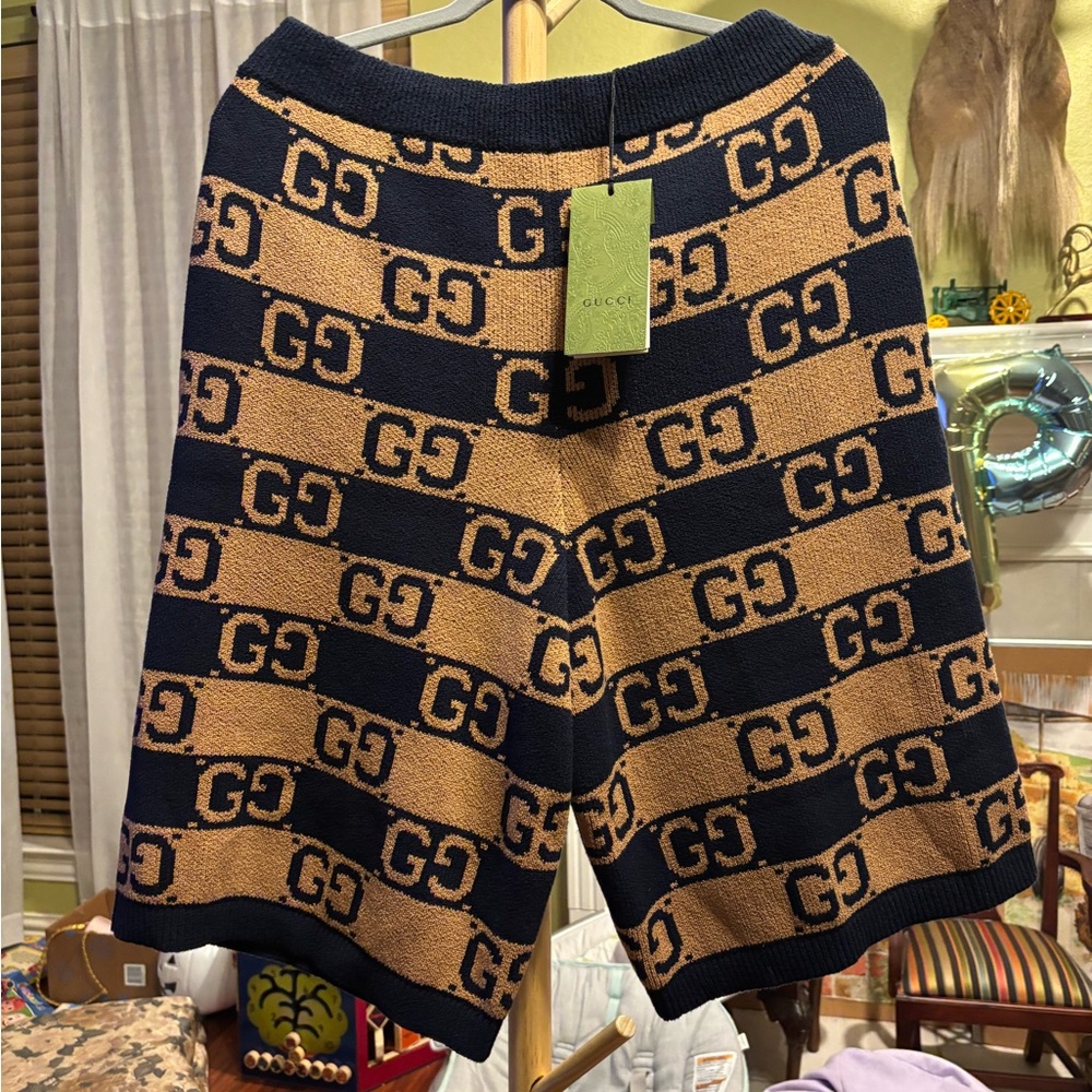Gucci Beige and Navy GG Patterned Shorts